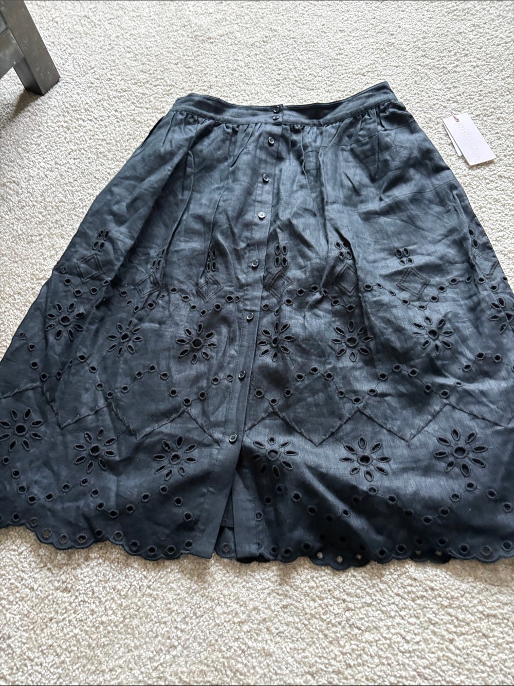 Rachel Parcell Black Eyelet Button-Front Midi Skirt